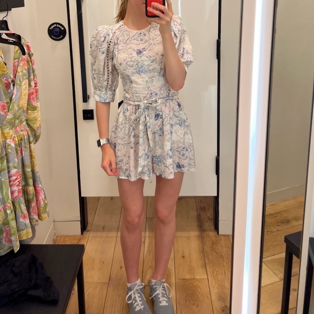 Express Cream Midi Romper with Blue Floral Print